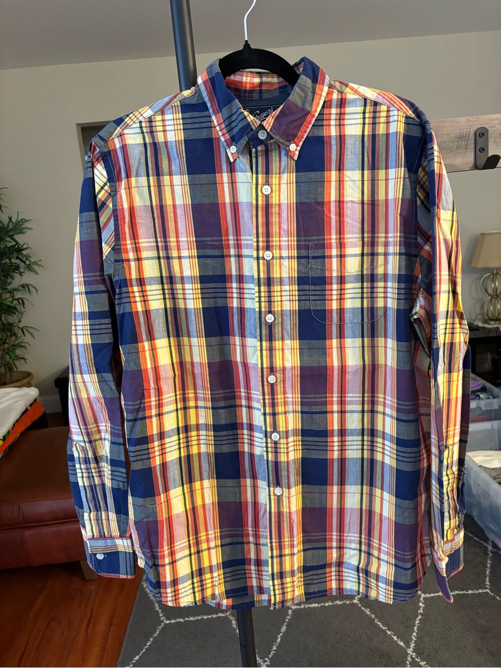 Grayers Plaid Button-Down Shirt - Navy, Red & Yellow - Medium